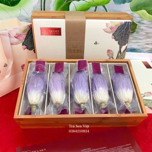Hộp Quà Tặng - 10 Bông Trà Sen Tây Hồ Sấy Thăng Hoa (hộp sen hồng)